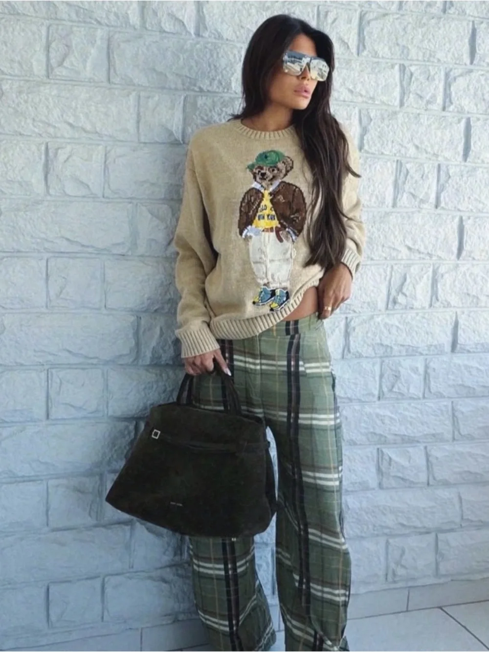 ZARA Blogger Favorite Green Linen Plaid Pants Trousers Academia Small